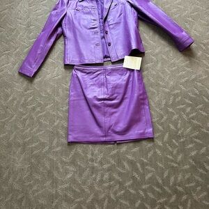 Newport News Purple Leather Jacket and Skirt Set